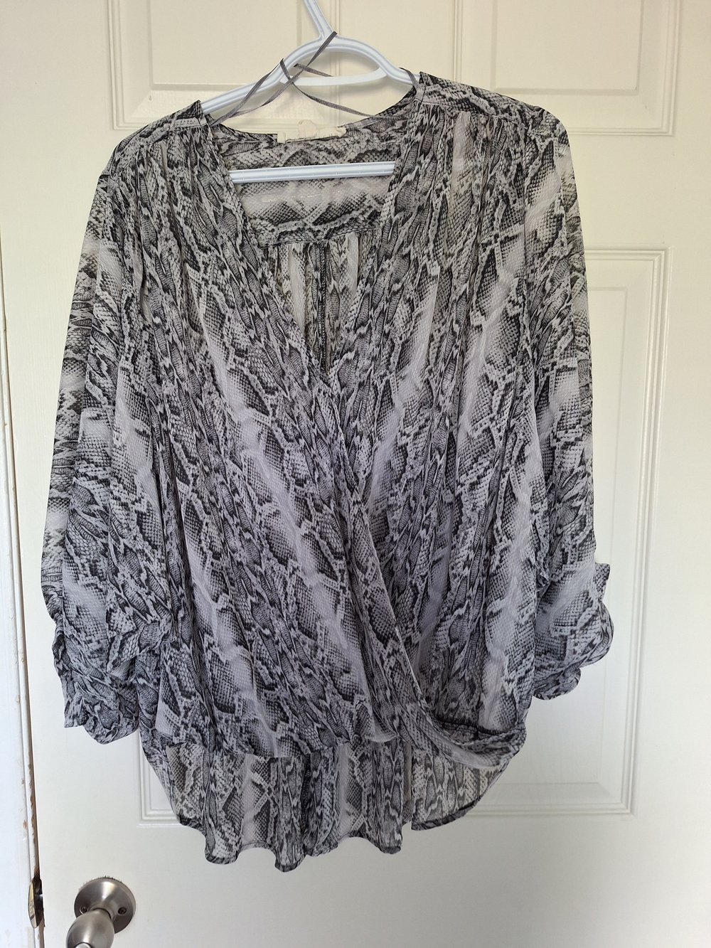 lovestitch Black & White Snake-Print Surplice Blouse